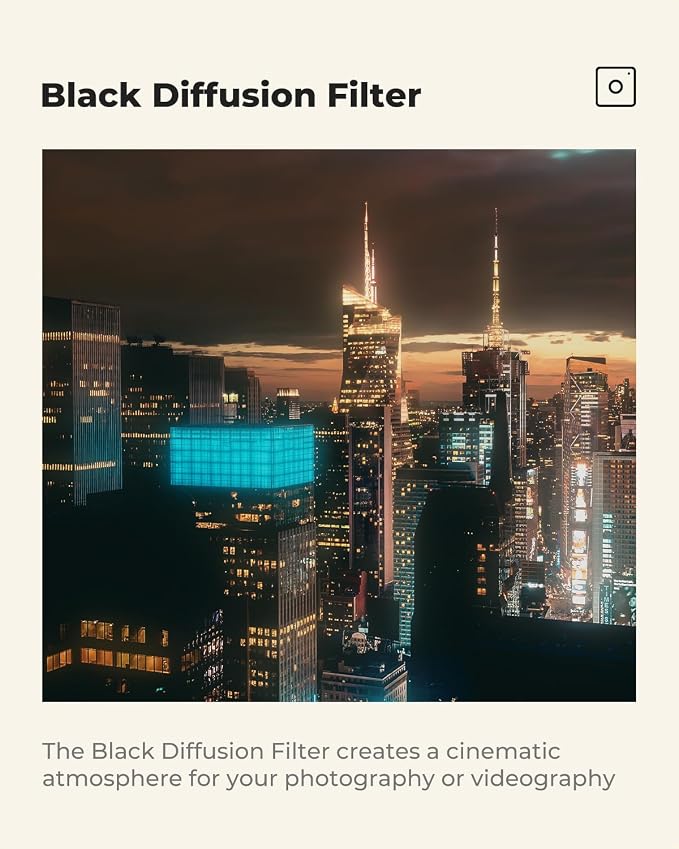 K&F CONCEPT 77mm Black Diffusion 1/4 Filter Mist Cinematic Effect Filter