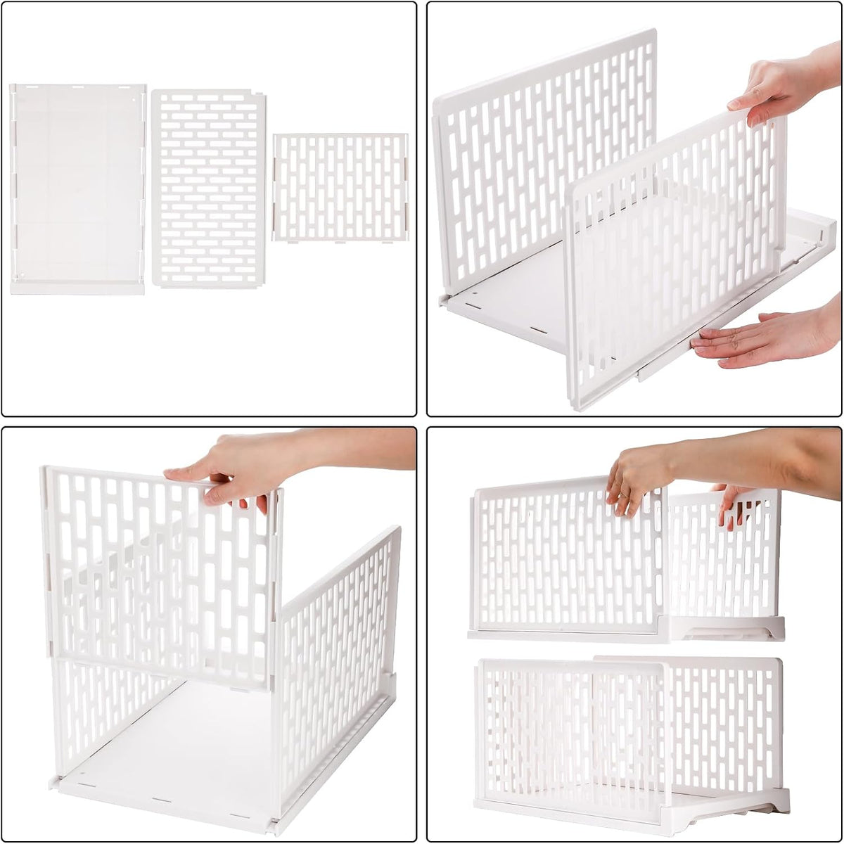 AVLA 4 Pack 38" Stackable Plastic Storage Basket, Plastic Foldable Closet Organizer Storage Bins, Wardrobe Storage Box Clothes Drawer Shelf Container for Cupboard Bedroom Dorm Bathroom Kitchen Office