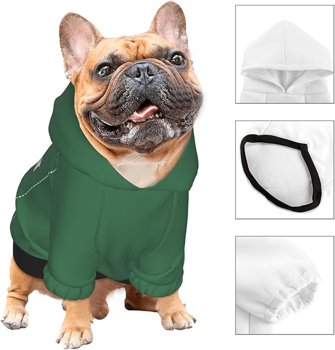 Personalized Dog Hoodie, Custom Dog Costumes for Small Dogs, Holiday Happy Dog Clothes Football Pet Shirt Sweater with Name Number for Girl/Boy Cats/Kitten, Green, S
