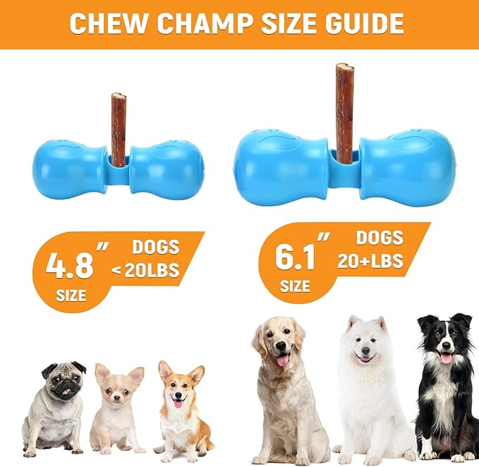 Bully Stick Holder - Improved Dog Treat Chew Holder,Fits Various Bully Sticks,Durable Safety Hold Device to Prevent Swallowed Ends and Choking, Large/Blue.