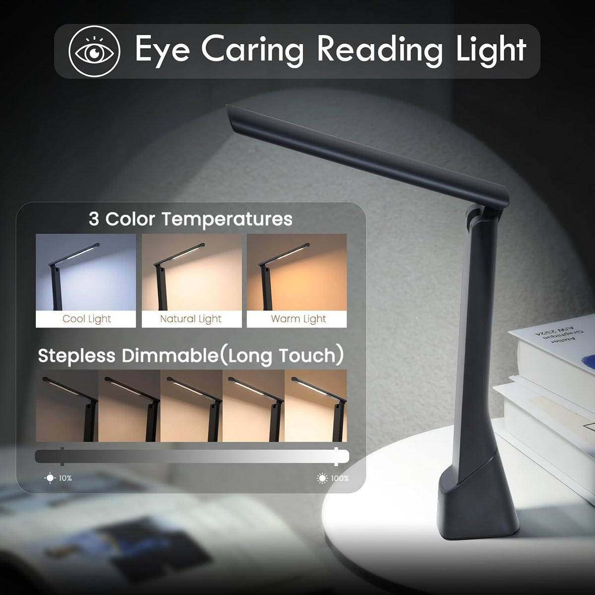 WILIT Rechargeable LED Desk Lamp with Torch Light for Office Home,Cordless Battery Operated Table Lamp with 3 Colors Dimmble Stepless,Eye-Caring Desk Light,Touch Control Lamp for Camping Reading Study