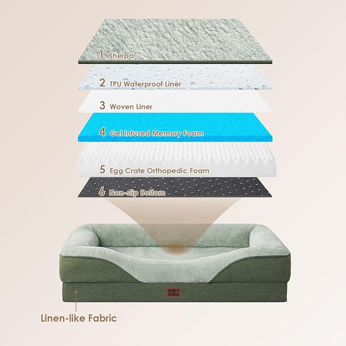 EHEYCIGA Orthopedic Dog Bed for Medium Dog, 30x20x6.5 Inch Memory Foam Dog Couch Bed with Sides, Waterproof Liner & Washable Removable Cover, Bolster Pet Sofa, Green