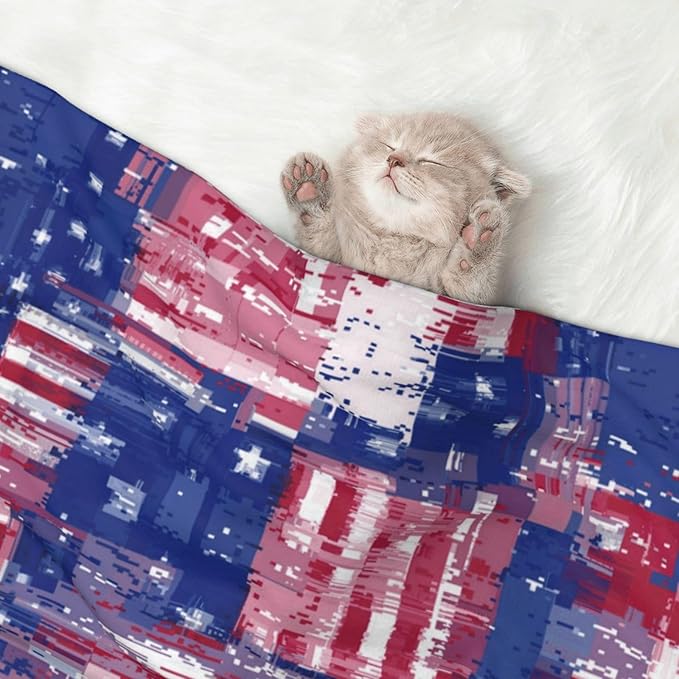 Two Sided Plush Pet Blanket for Crates Carriers Home Use, American Flag and Colored Balloons, Reversible Throw with Cozy Dot Fabric and Silky Reverse for Small Large Pets