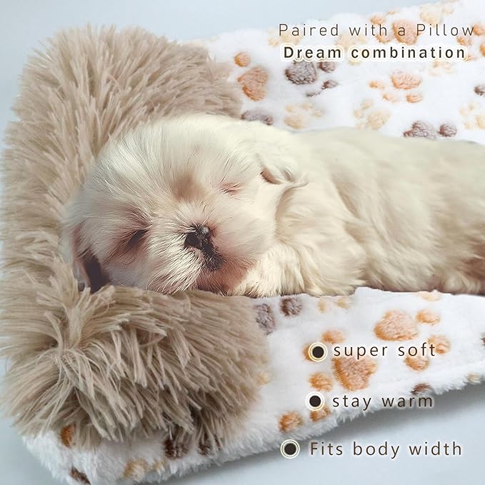Dog Mat for Crate With Calming Pillow, Portable Pet Liner Travel Bed, Medium Size Fluffy Kennel Pads, Washable 24x15inches