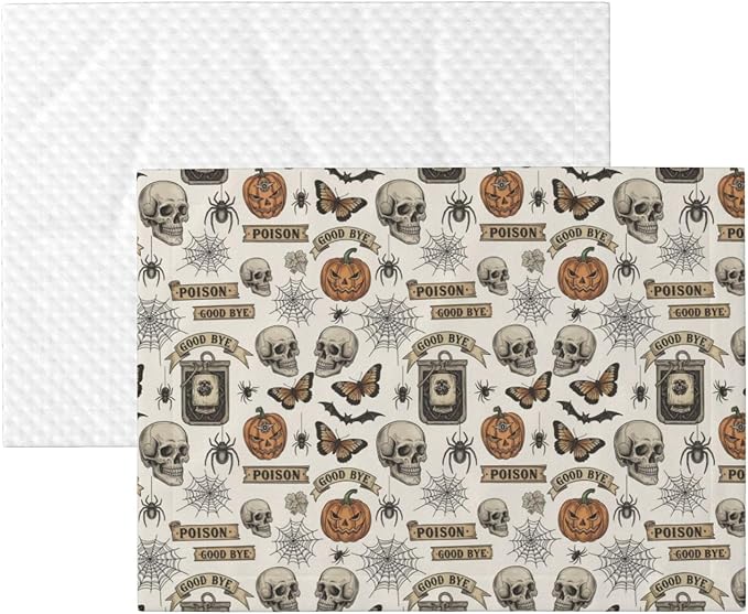 Double Sided Plush Pet Blanket for Small Large Animals, Vintage Skull Skeleton Spider Web Witch Board Gothic, Reversible Throw with Dimpled Dot Side and Flat Side for Kennels Living Rooms