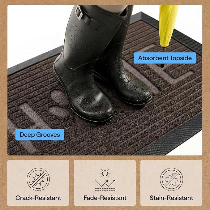 GORILLA GRIP 100% Waterproof All-Season WeatherMAX Doormat 35x23, US Designed