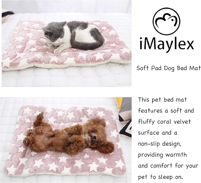 iMaylex Soft Pad Dog Bed Mat, Thicken Warm, Star Pattern, Reversible, Fluffy Pet Dog Sleeping Mattress, Cameo Brown, Large