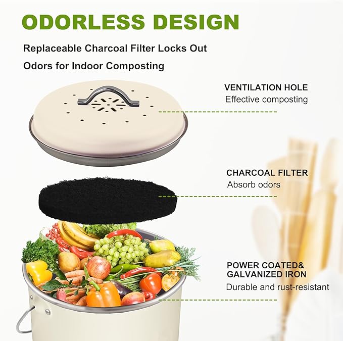 Kitchen Countertop Compost Bin, Odor Resistant Indoor Compost Bin