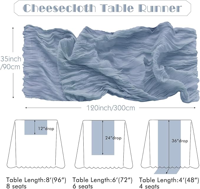 IVAPUPU Dusty Blue Table Runner 120 Inches