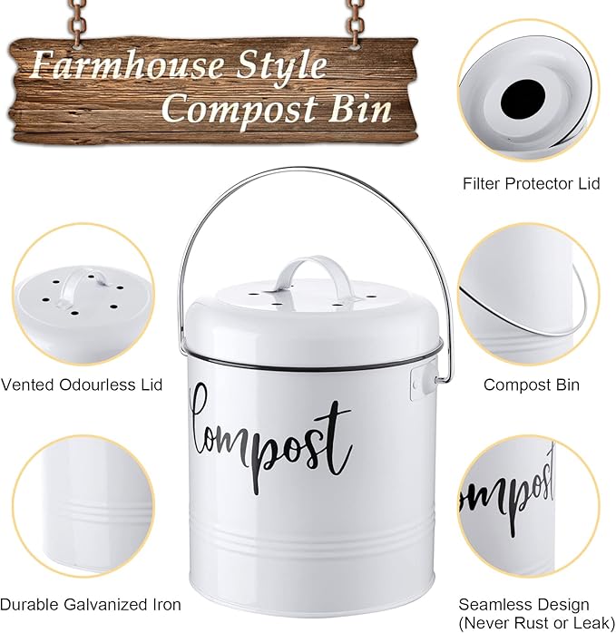 Compost Bin Kitchen, 1.3 Gallon Farmhouse Kitchen Compost Bin Countertop