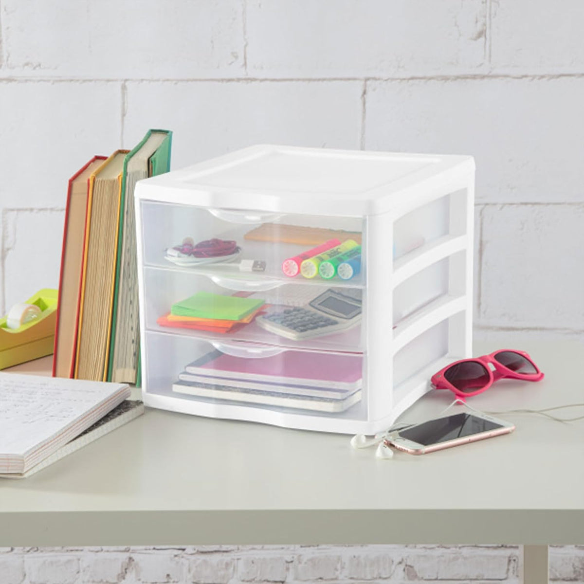 Sterilite ClearView 3-Drawer Cart Small Plastic Storage Organizer, 12-Pack