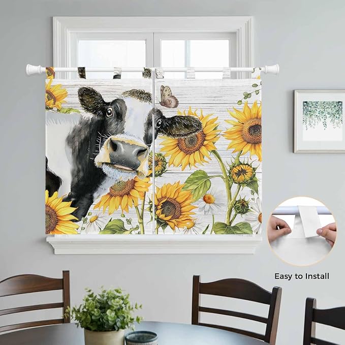 Retro Farmhouse Floral Kitchen Curtains 45 Inch Length, Short Cafe Window