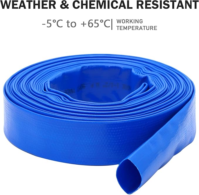 DAVCO 2.5" x 50 ft Pool Backwash Hose, Heavy Duty Reinforced Blue PVC Lay Flat