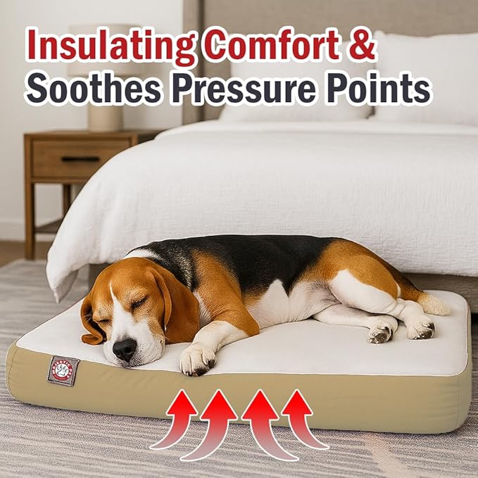 Majestic Pet 34x24x3 Inch Khaki Orthopedic Memory Foam Rectangle Dog Bed – Medium Size Crate Dog Bed for Dogs with Joint Pain, Arthritis – Durable Pet Mattress with Egg Crate Foam, Washable Cover