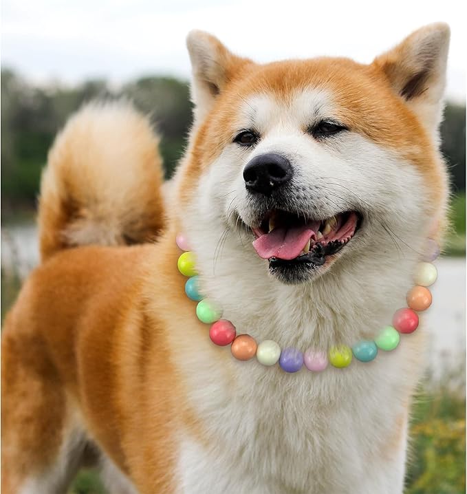 Hosiwei Dog and Cat Rainbow Beads Collar Necklace, Faux Pearls Necklace Pet Jewelry Colorful Candy Colors (Colorful, S(for 3.3-5.5lb))