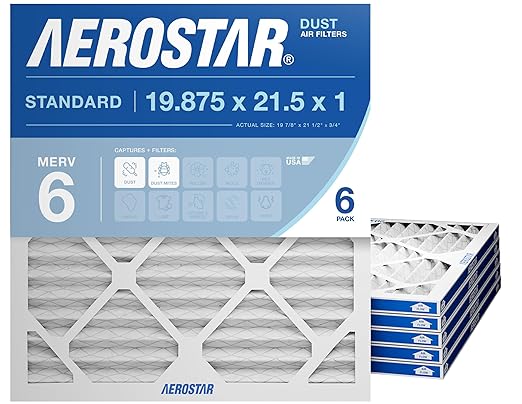 Aerostar 19 7/8 x 21 1/2 x 1 MERV 6 Pleated Air Filter, AC Furnace Air Filter