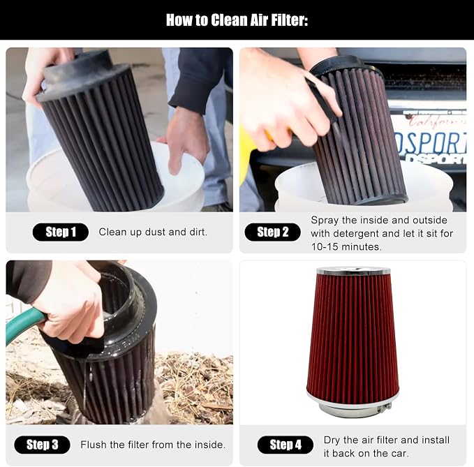 RYANSTAR RACING 102mm 4" High Flow Round Tapered Cone Cool Air Filter Cleaner