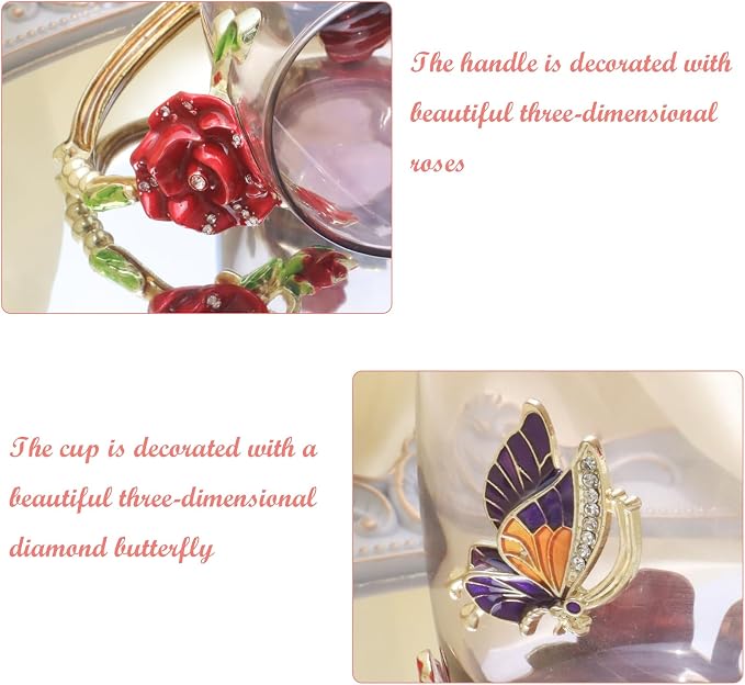 Flower Tea Cup, Butterfly Rose Clear Glass Fancy Coffee Mug