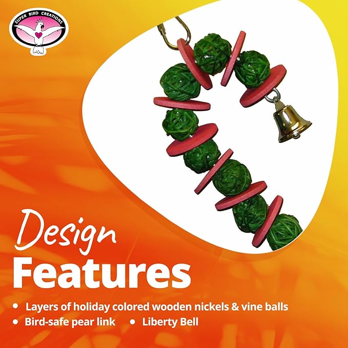 Super Bird Creations SB186 Vine Ball Candy Cane Bird Toy, Small/Medium Bird Size, 9" x 4"