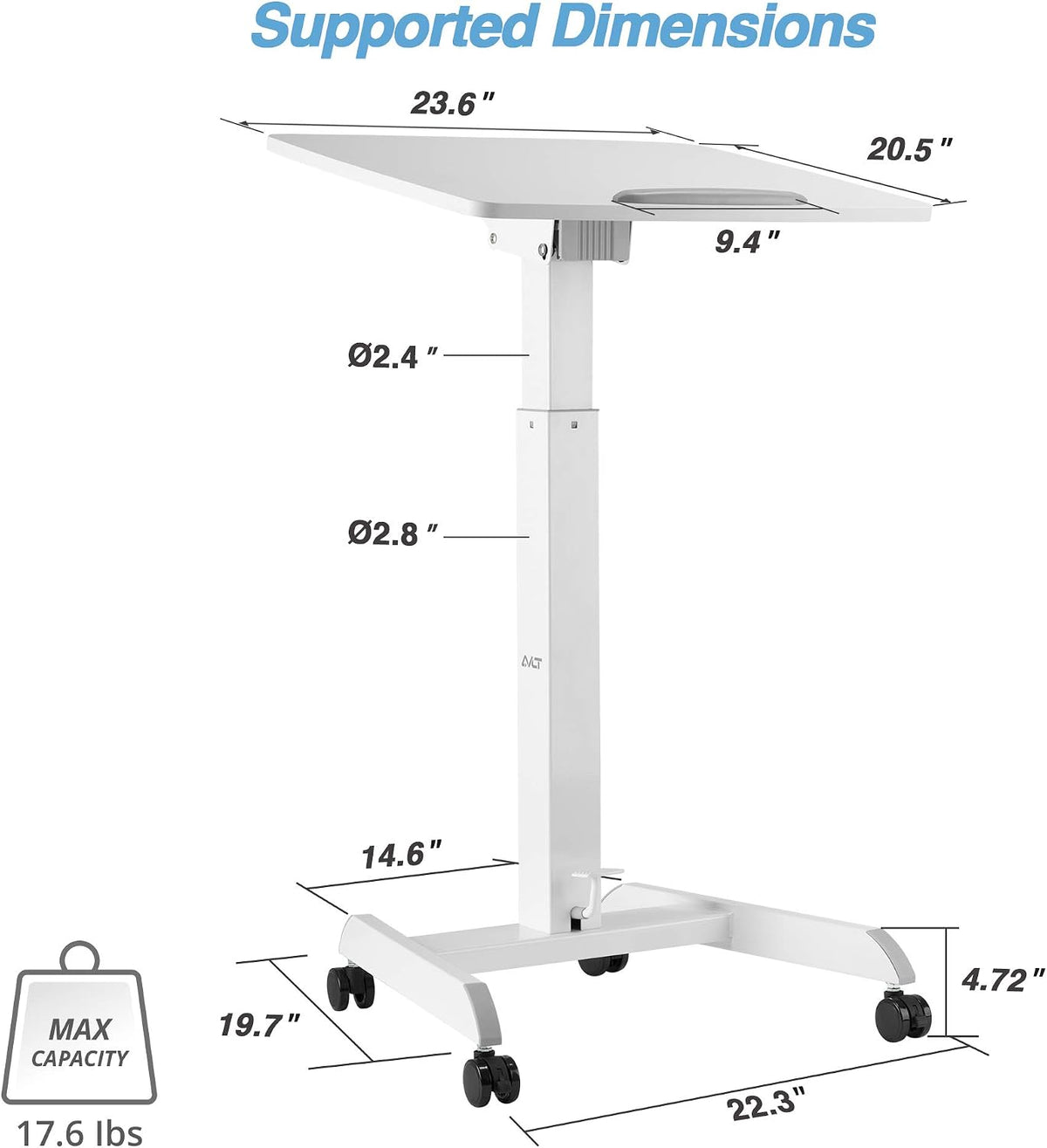 AVLT 47" Height Adjustable Mobile Workstation with Tilting Desk - White