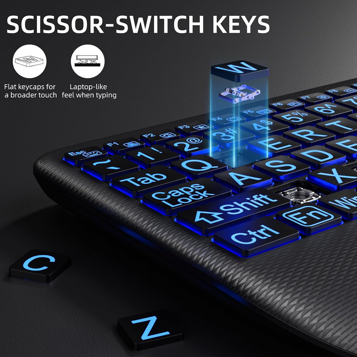 Hamile Large Print Wireless Backlit Keyboard for Windows, Black