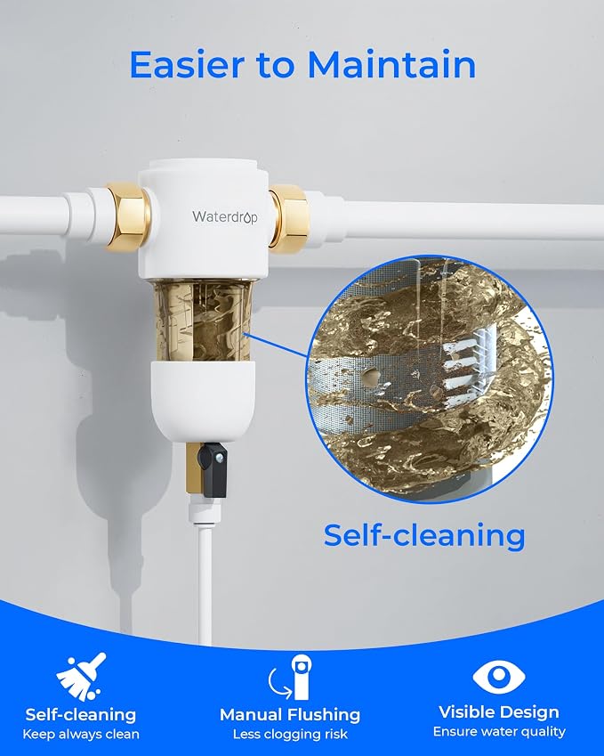 Waterdrop Spin Down Sediment Filter, Reusable Whole House Water Filter System