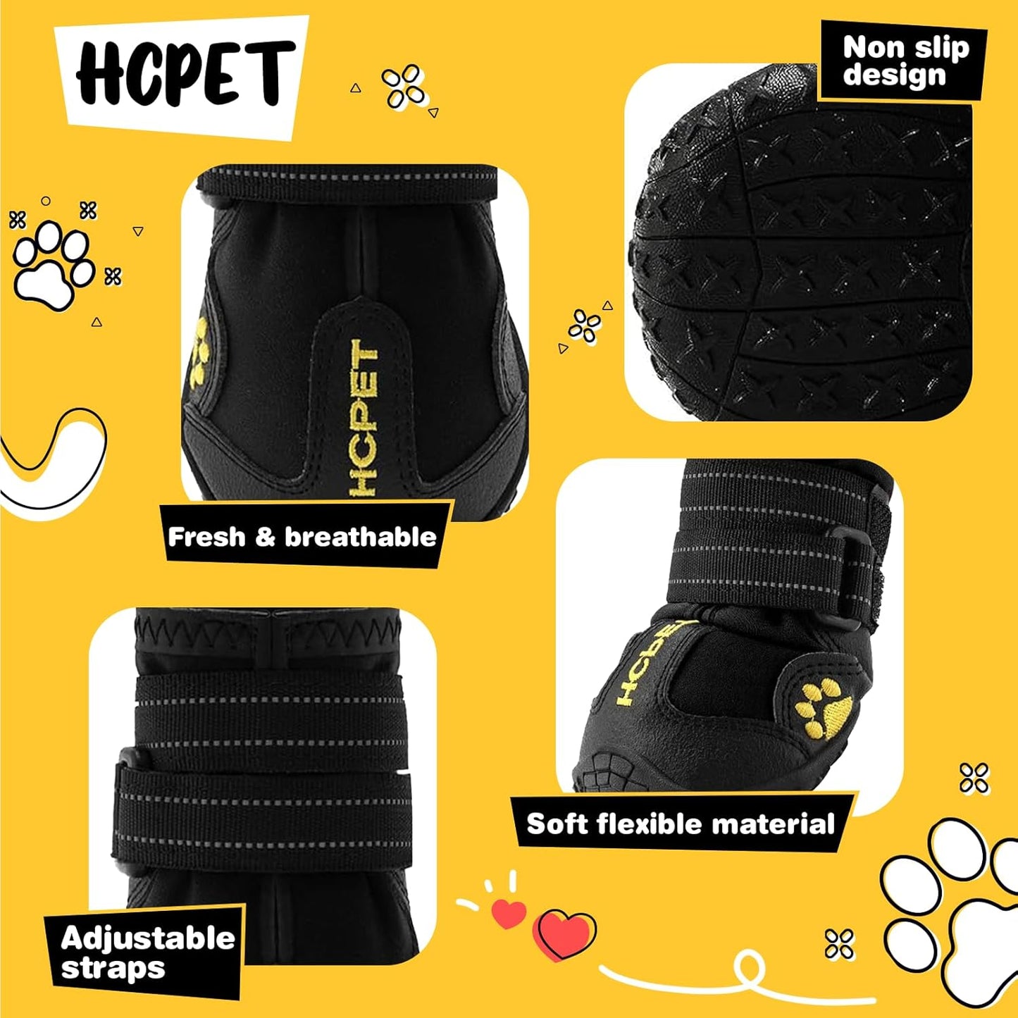 Hcpet Dog Shoes, Dog Boots for Small Dogs, Waterproof Medium Dog Booties Paw Protector for Summer Hot Pavement, Winter Snowy Day, Outdoor Walking, Indoor Hardfloors Anti Slip Sole Black Size 1
