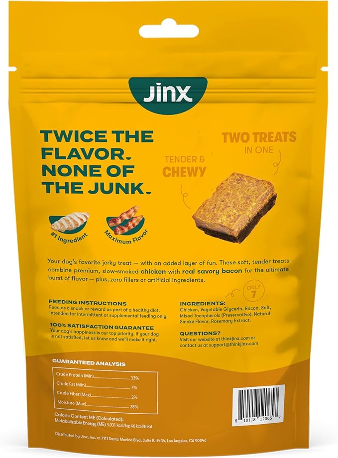 Jinx Chicken & Bacon Layers Jerky Dog Treats - Crunchy, All Natural Dog Jerky Treats with Cage-Free Chicken & Bacon - Pet Products for All Dogs (Puppies, Adults & Seniors) - 5oz