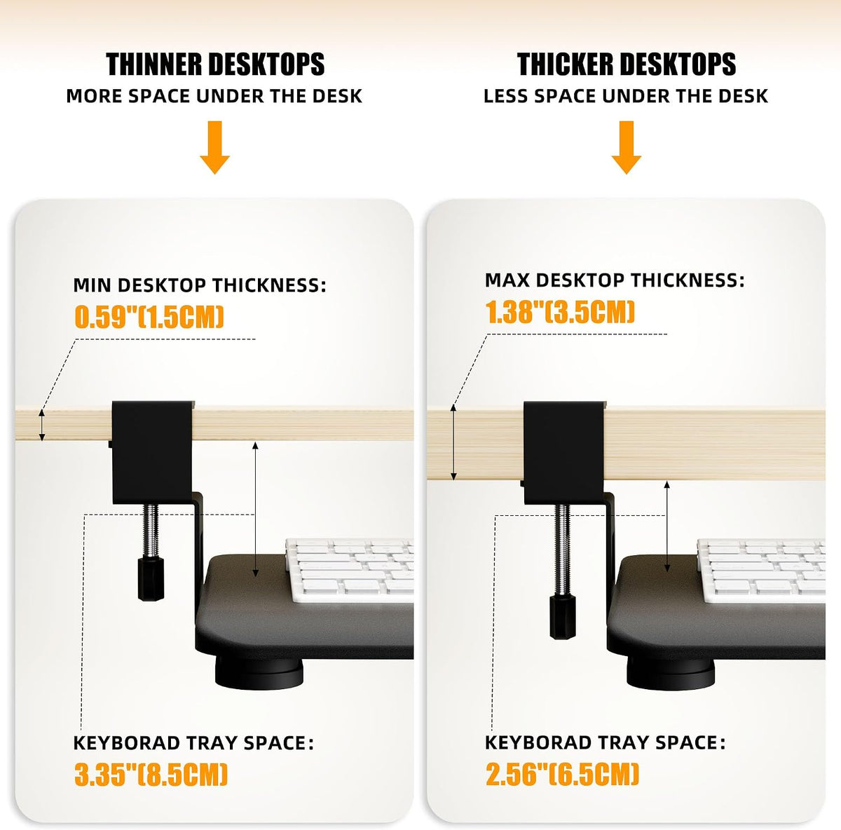 Under Desk Keyboard Tray, Keyboard Holder Drawer with C-Clamp 25.6"x11.8"