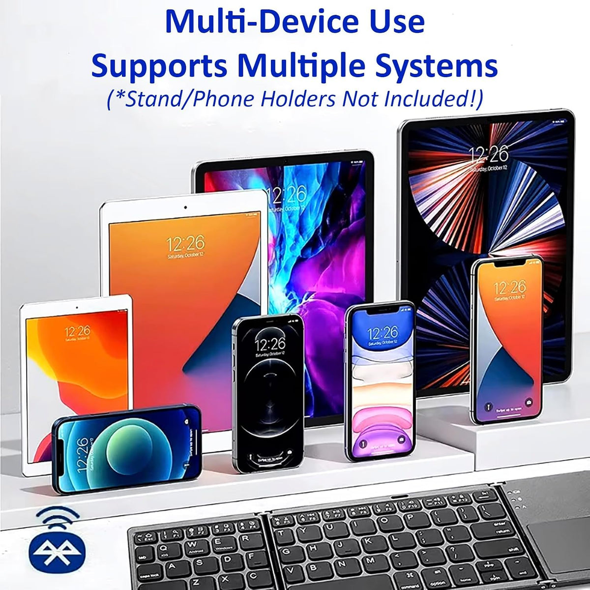 Slim Foldable Wireless Keyboard Compatible with Samsung Galaxy Tab S7/S7+/S6/Lite/S5e/Plus Includes TOUCHPAD Mouse /48H Use/560 Days Standby/Portable/Compact/Tri-Fold/Rechargeable