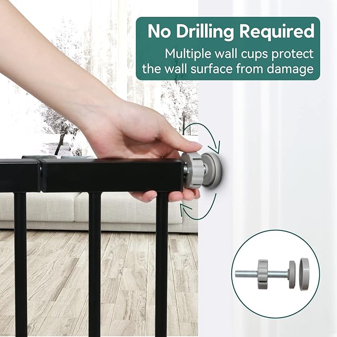 Babelio Baby Gate for Doorways and Stairs, 29-48" Auto Close Dog Gate PressGuard P7, Easy-Install Pressure Mounted Satey Door, No Drilling Safety Gate for Child and Pets, 2 Pack, Black