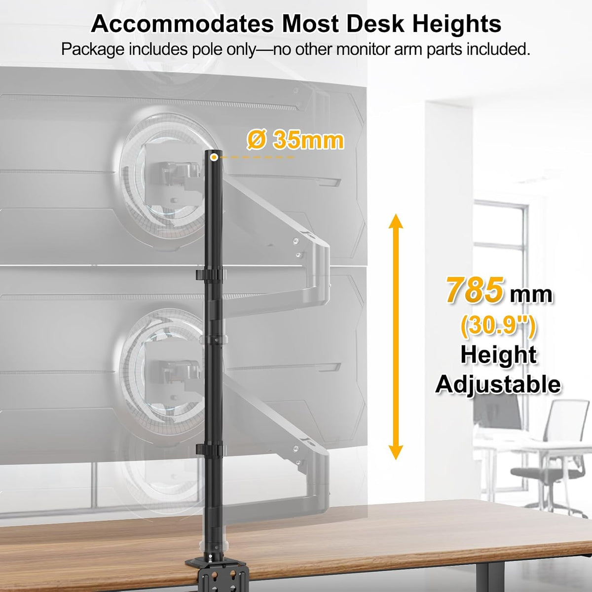Steel Extra Tall 32 Inch 2-Section Monitor Stand Pole with Mounting Base