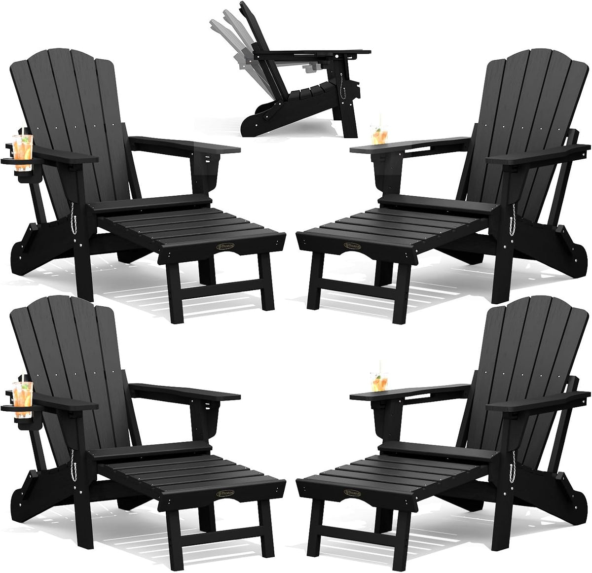 THOEOE Adirondack Chairs with Footrest, Folding HDPE Chairs Set of 4