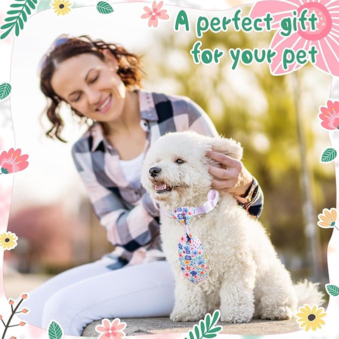 Reginary 100 Pieces Dog Bow Tie Collar Set Include 40 Dog Neckties, and 30 Puppy Bowties, 30 Collar Flowers, Adjustable Pet Ties Grooming for Small Medium Cats Pets Supply(Floral)