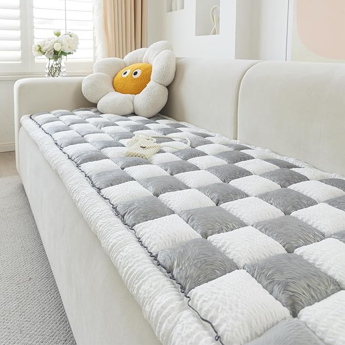Dog Couch Cover for Washable, Non-Slip Plaid Square Sofa Cushion Protector, Soft, and Multi-Functional Pet Friendly Sofa Cover for Cats Dogs (27.6 x 59.06 inch, Grey)