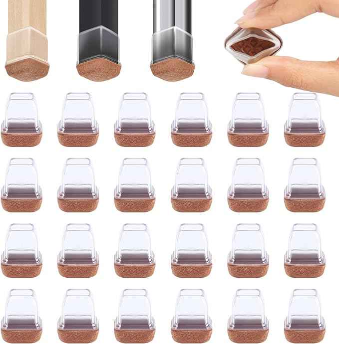 Ezprotekt 24 Pcs Small Clear Square Chair Leg Floor Protectors