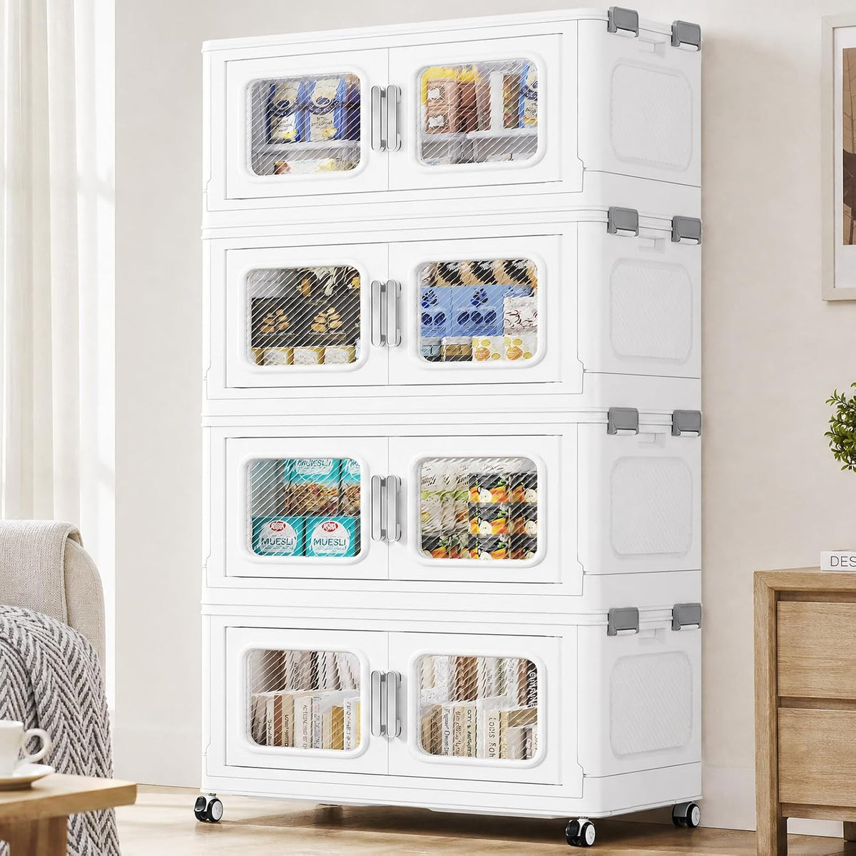 BROVIEW 600qt Extra Large Stackable Storage Bins with Lids White 4 Pack