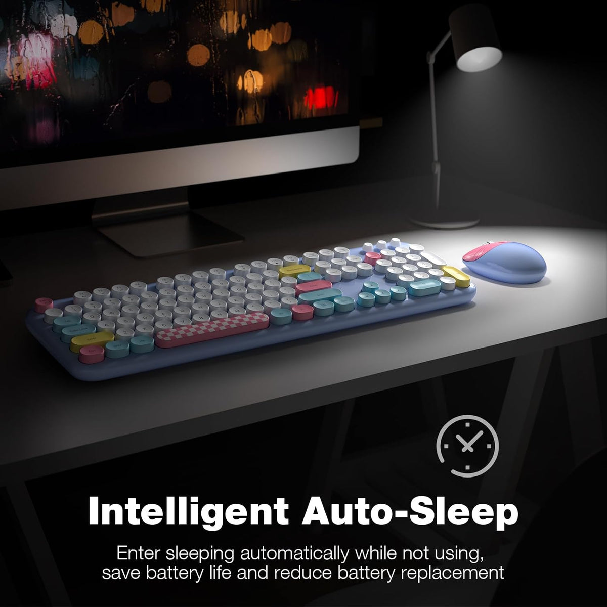 Dilter Wireless Keyboard and Mouse Combo, Full-Sized Typewriter Keyboards, Cute Cat Shaped Wireless Mouse, USB Plug and Play for Windows, Computer, PC, Laptop, Desktop (Blue Colorful)