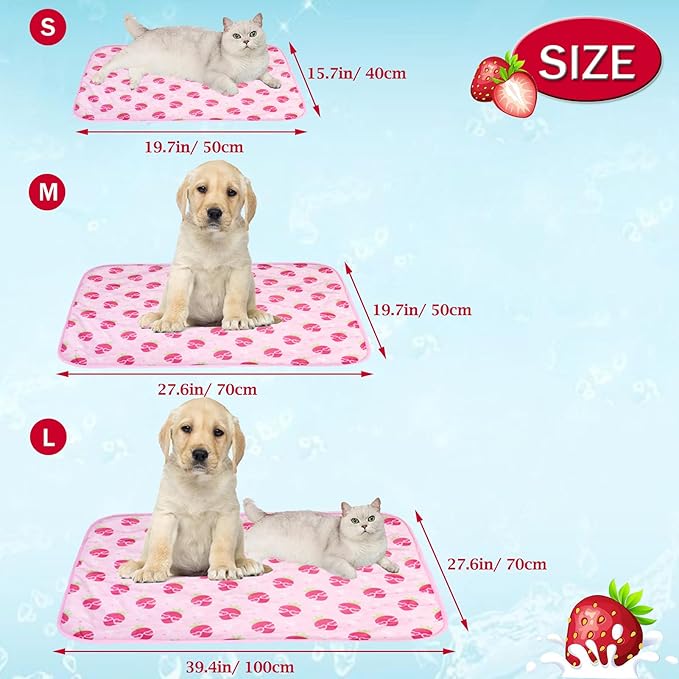 SEIS Dog Ice Pad Ice Silk Cats Kennel Mat Pet Cooling Pad Summer Cool Bamboo Mat Breathable Pad (Strawberry, S)