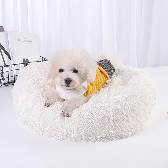 Warming Round Dog Bed for Small, Medium and Large Dogs & Cats, Short & Long Plush Pet Bed, Luxurious Faux Fur Donut Cuddler, Bolster Pet Bed & Sofa, Machine Washable 60CM 24Inch