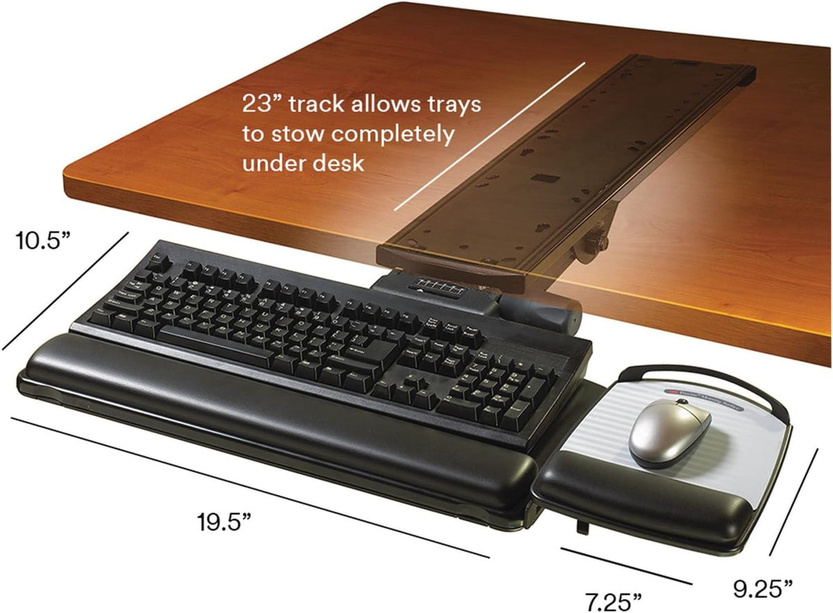 3M Easy-Adjust Keyboard Tray with Adjustable Platform, 23 Inch Track (AKT150LE)