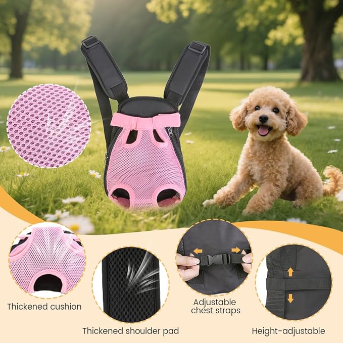 Inspack Dog Backpack Carrier/Cat Carrier, Adjustable Pet Front Carriers Travel Bag for Puppy Medium Dogs, Legs Out, Soft Ventilated Doggie Chest Carry Backpacks for Hiking/Camping, 7-11 lbs, Pink