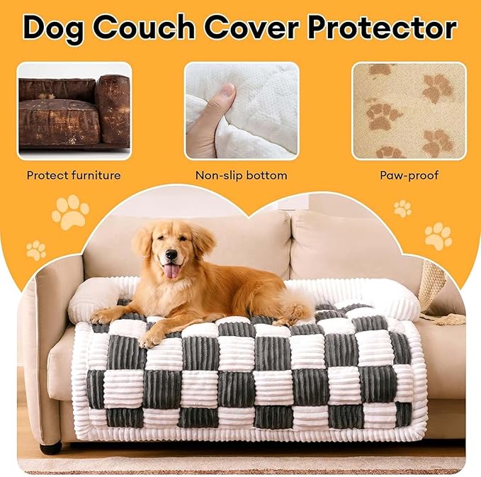 Pet Couch Covers for Sofa, Cat Dog Couch Cover Protector, Dog Bed Mat for Sofa Couch Furniture Protector Cream Square Plaid Cozy Dog Couch Cover
