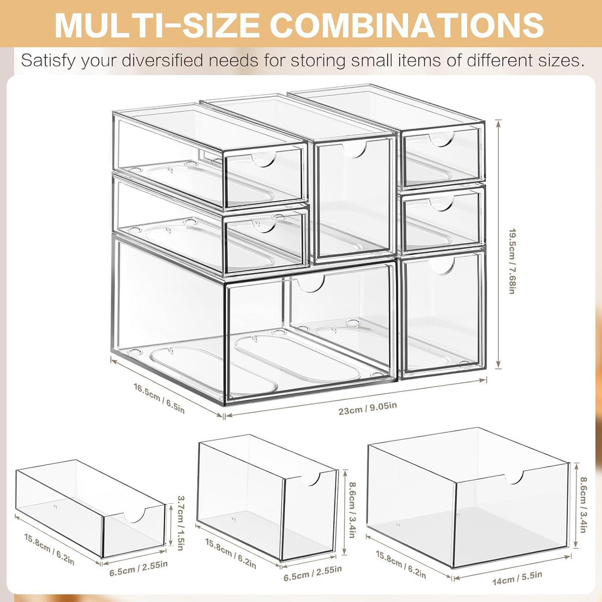 Desk Organizer with 7 Drawers, Clear, Stackable