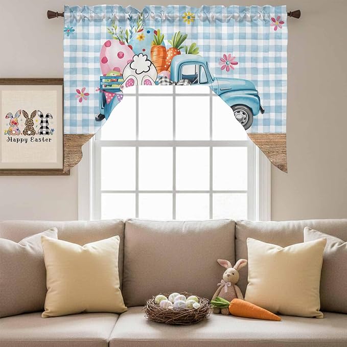 Swag Valance Curtains, Easter Truck