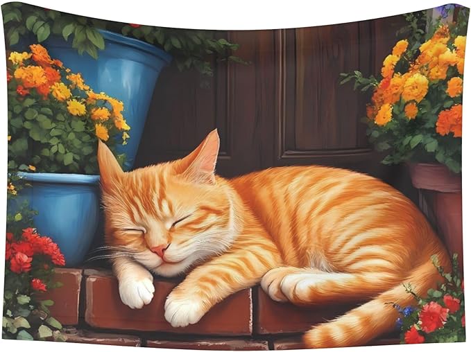 Waterproof Dog Blanket Soft Pet Blanket for Puppy, Fleece Cat Throw Blankets for Furniture Bed Couch Sofa Reversible - Sleeping Cat Flowers