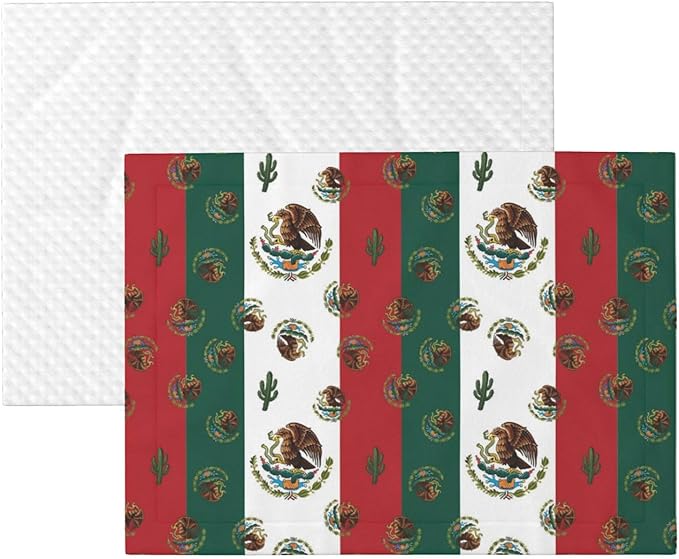 Two Sided Plush Pet Blanket for Crates Carriers Home Use, Mexican Flag, Reversible Throw with Cozy Dot Fabric and Silky Reverse for Small Large Pets