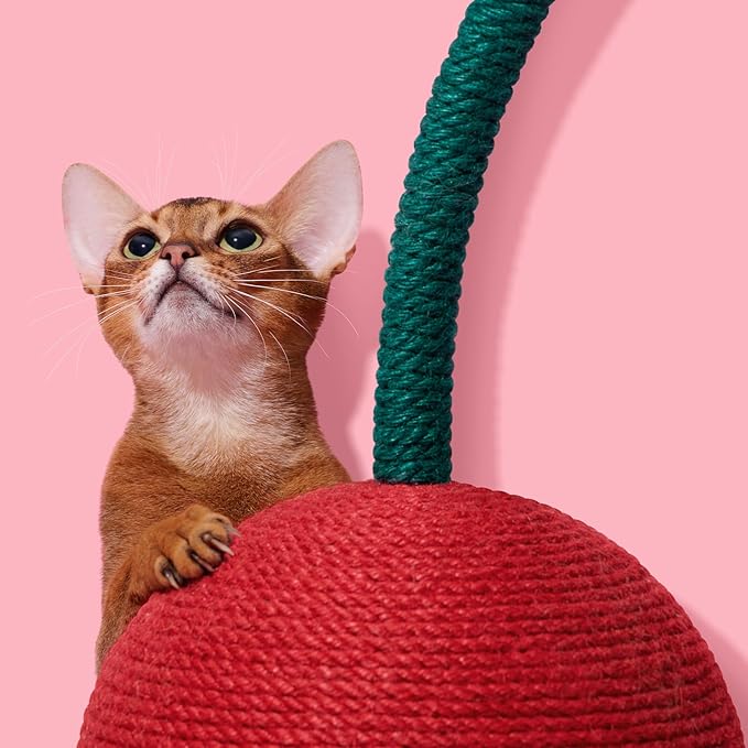 VETRESKA Cherry Cat Scratching Post, 22.64" Tall Cat Scratcher with Sisal Rope Ball, Vertical Cat Scratch Post Claw Scratchers for Indoor Cats, Kitten Supplies