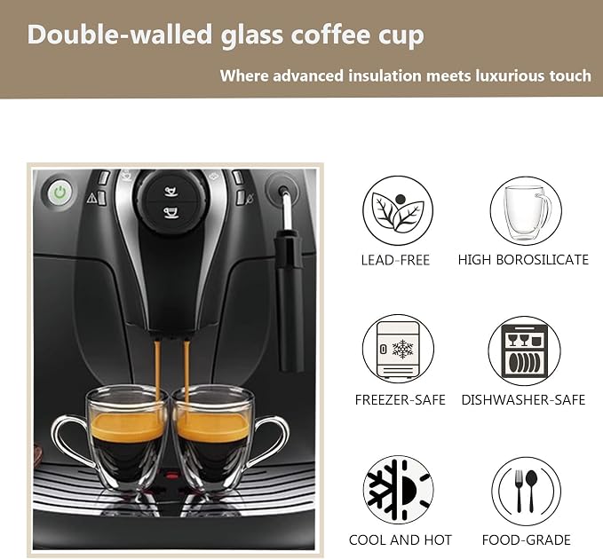 DINGPAI 15 oz Double Walled Glass Coffee Mugs, Large Coffee Mug