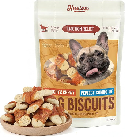 Havira Chicken Wrapped Biscuits Dog Treats, 16oz Crunchy Training Treats for Dogs, Rawhide Free Snacks for Small & Medium Breeds, Peanut Butter Flavor